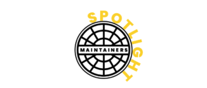 The Maintainers logo in B&W with the word "spotlight" in yellow surrounding it