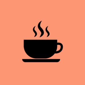 Black coffee cup icon against a peach background
